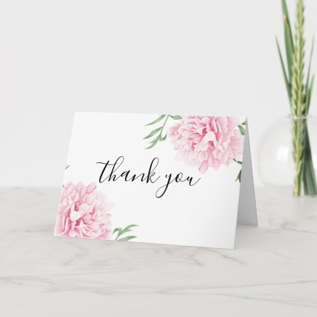 Carte De Remerciements Elégante aquarelle rose Peony (Devant)