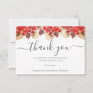 Carte De Remerciements Elégante aquarelle Rouge Blush Floral Mariage