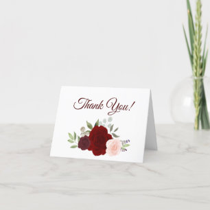 Carte De Remerciements Elégante aquarelle rouge et rose Rose photo Mariag