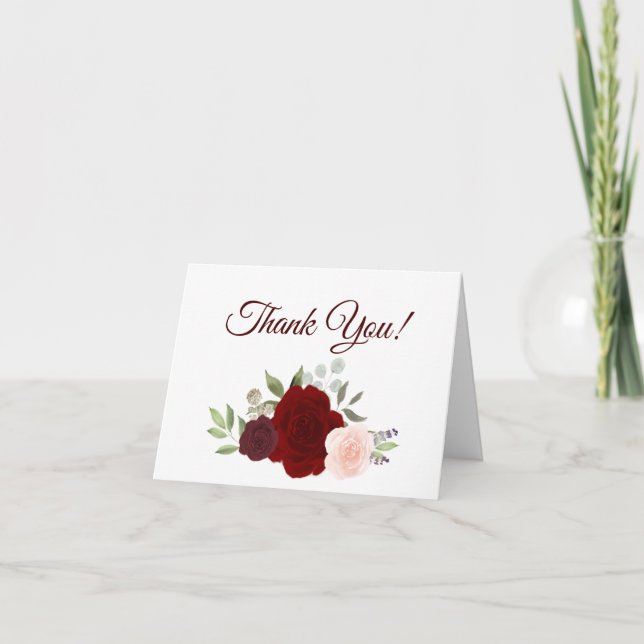 Carte De Remerciements Elégante aquarelle rouge et rose Rose photo Mariag (Devant)