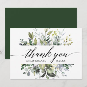 Carte De Remerciements Elégante aquarelle vert Mariage calligraphie