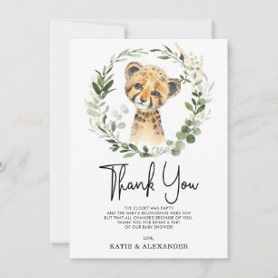 Carte De Remerciements Elégante aquarelle verte de la jungle Bébé léopard