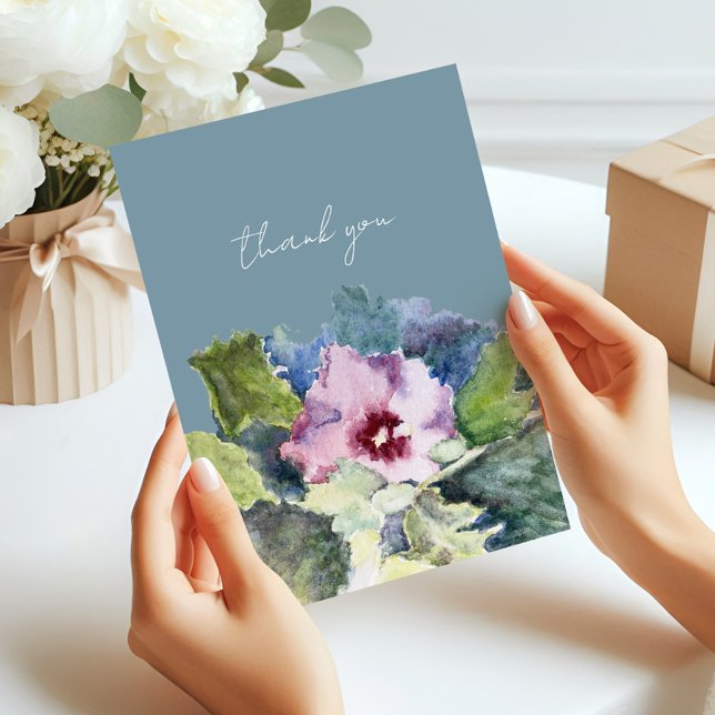 Carte De Remerciements Elégante aquarelle violet bleu floral (Créateur téléchargé)