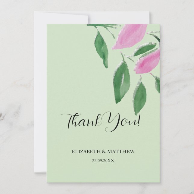 Carte De Remerciements Élégante Art à l'aquarelle de fleurs sauvages rose (Devant)