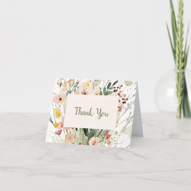 Carte De Remerciements Élégante Baby Shower de Fleurs des Champs (Devant)
