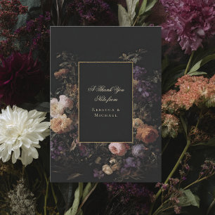 Carte De Remerciements Élégante Black Romantique Fleurs Mariage foncé