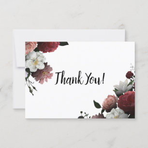 Carte De Remerciements Elégante Bourgogne et Fleurs roses