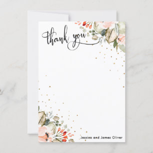Carte De Remerciements Élégante calligraphie Aquarelle Fleurs & Confetti