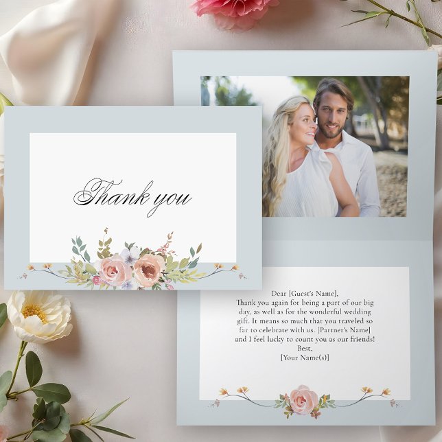 Carte De Remerciements Élégante calligraphie florale Pastel Boho (Créateur téléchargé)