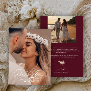 Carte De Remerciements Élégante calligraphie Mariage photo Bourgogne