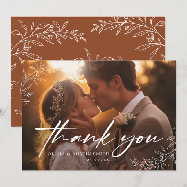 Carte De Remerciements Élégante calligraphie Mariage photo personnalisé (Devant / Derrière)