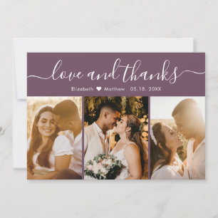 Carte De Remerciements Élégante calligraphie Mauve Mariage photo multiple