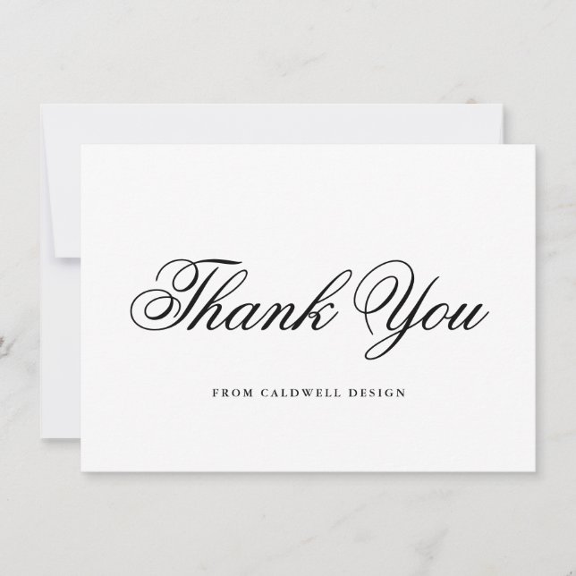 Carte De Remerciements Élégante Calligraphie noir et blanc (Devant)