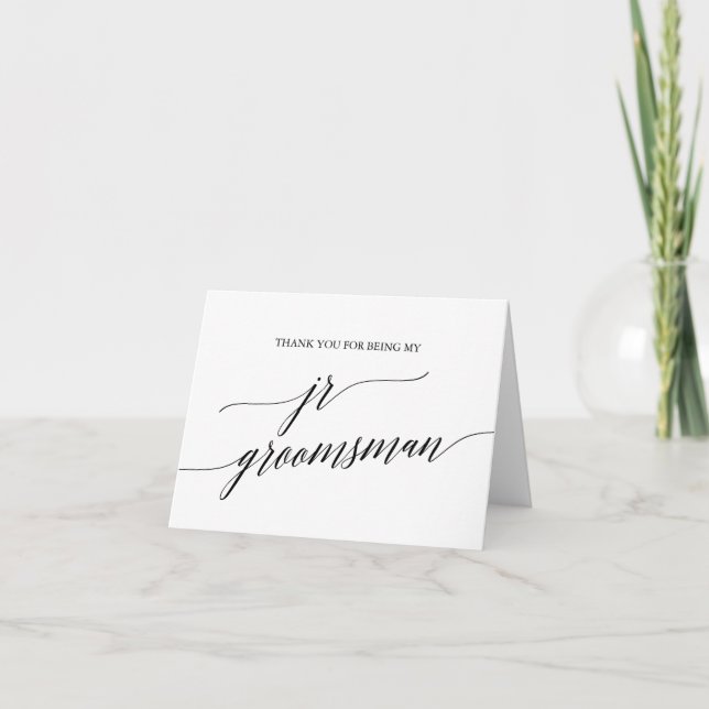 Carte De Remerciements Élégante calligraphie noire Jr Groomsman (Devant)