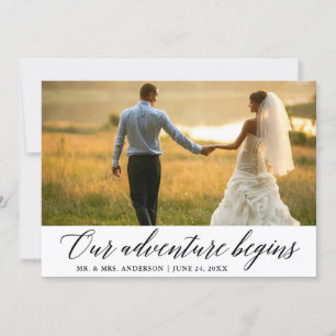Carte De Remerciements Élégante calligraphie Notre aventure commence Mari