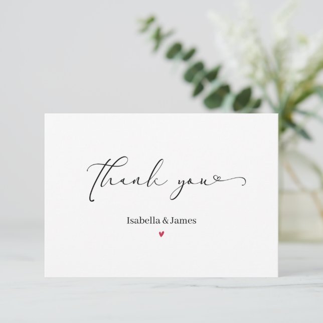 Carte De Remerciements Élégante calligraphie Simple Mariage de coeur roug (Debout devant)