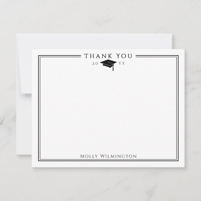 Carte De Remerciements Élégante casquette de graduation & Tassel noir & b (Devant)