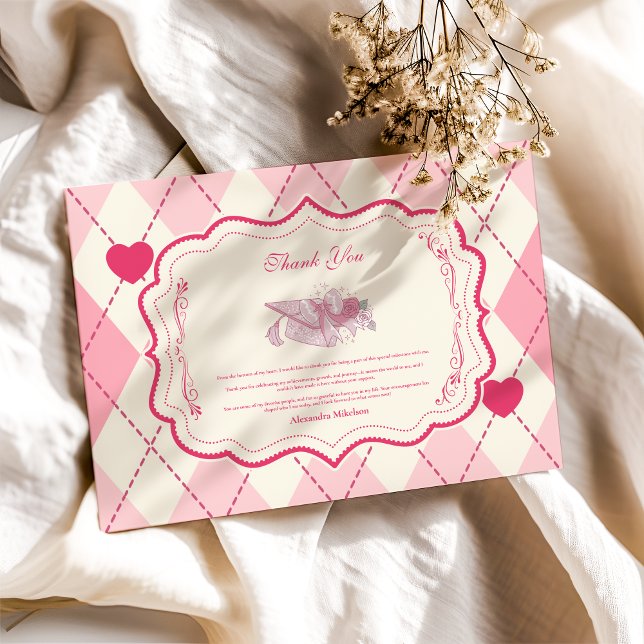Carte De Remerciements Élégante Coquette Pink Bow Graduation (Créateur téléchargé)