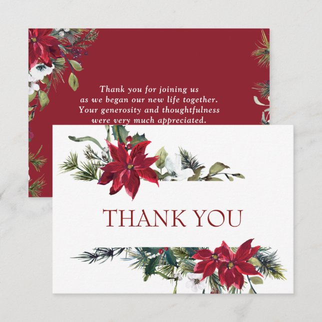 Carte De Remerciements Elégante couleur rouge poinsététie Pin Fir Aquarel (Devant / Derrière)