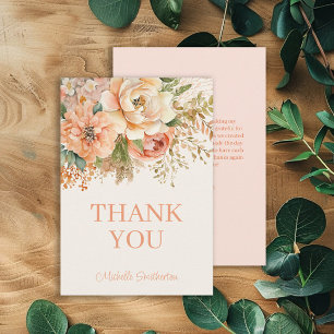 Carte De Remerciements Elégante Crème de Pêche Florale Anniversaire