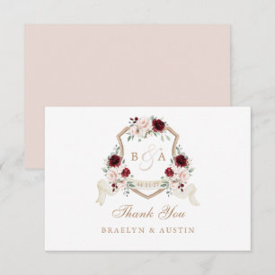 Carte De Remerciements Élégante crête Mariage Bourgogne Florale Broussail