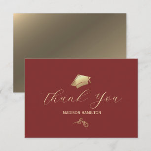 Carte De Remerciements Élégante Deep Red and Gold Graduation Party