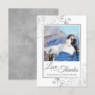 Carte De Remerciements Élégante dentelle d'argent sur le Mariage d'amour 