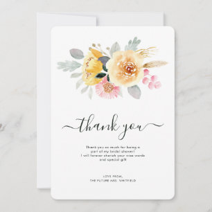 Carte De Remerciements Élégante douche de mariée à l'aquarelle florale