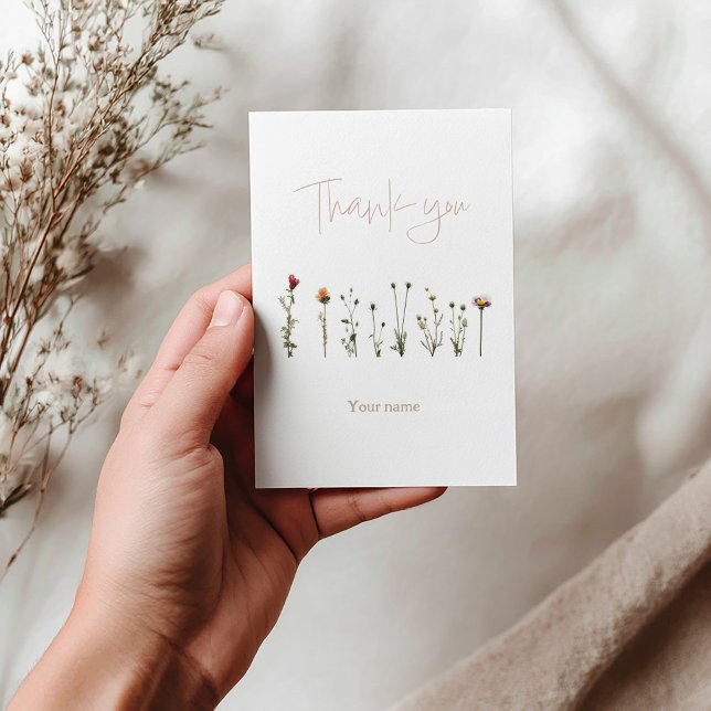Carte De Remerciements Elégante douche de mariée fleur sauvage (Wildflowers wedding thank you card)