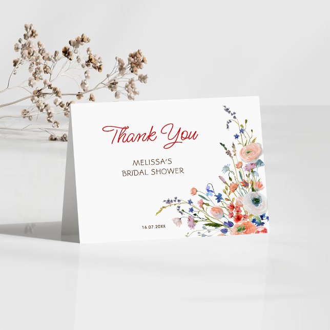 Carte De Remerciements Élégante Douche de Mariée Florale (Créateur téléchargé)