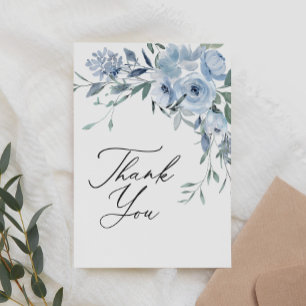 Carte De Remerciements Élégante Douche de Mariée Florale Bleue