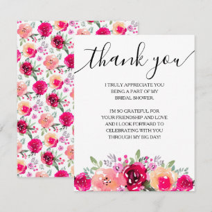 Carte De Remerciements Élégante douche de mariée florale rose