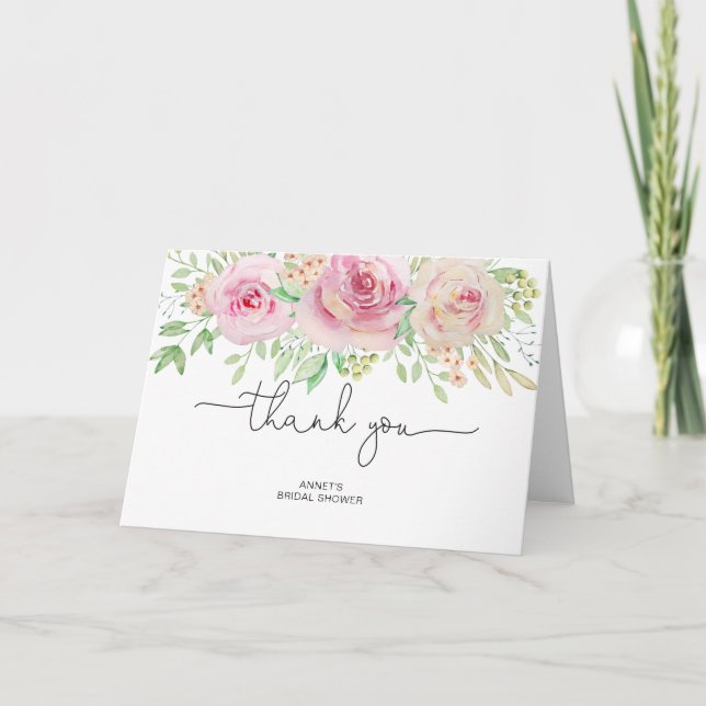 Carte De Remerciements Elégante douche de mariée rose (Devant)