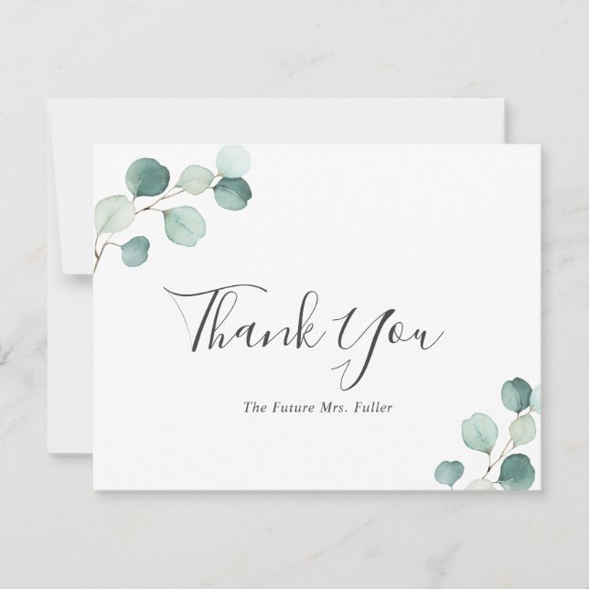 Carte De Remerciements Élégante douche de mariée verdure eucalyptus rusti (Devant)