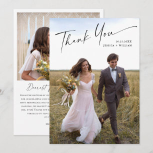 Carte De Remerciements Élégante écriture minimaliste Mariage 2 photo