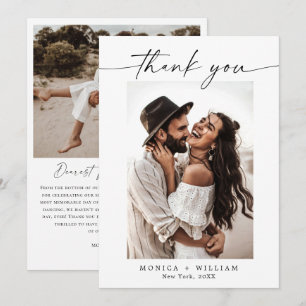 Carte De Remerciements Élégante écriture minimaliste Mariage 2 photo