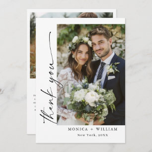 Carte De Remerciements Élégante écriture minimaliste Mariage 2 photo