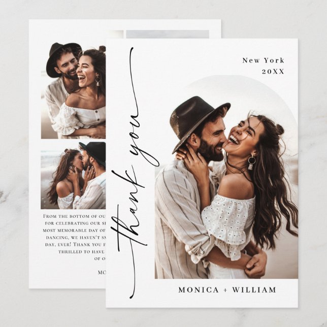 Carte De Remerciements Élégante écriture minimaliste Mariage 5 photo (Devant / Derrière)