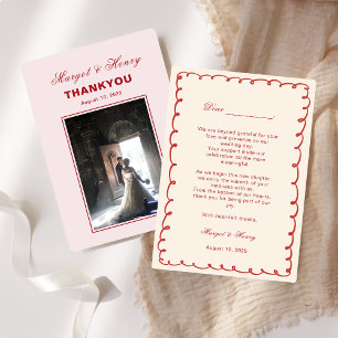Carte De Remerciements Elégante esthétique Rouge moderne Mariage photo