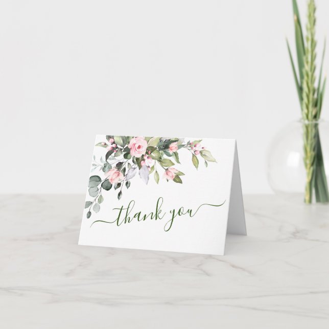 Carte De Remerciements Elégante Eucalyptus Roses Roses Roses Roses Roses  (Devant)