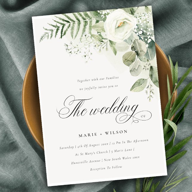 Carte De Remerciements Elégante Ferne Verdure Blanc Floral Mariage Invite (Créateur téléchargé)