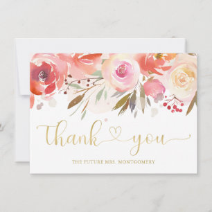 Carte De Remerciements Elégante Fête de l'mariée florale couleur rose pâl
