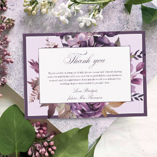 Carte De Remerciements Élégante Fête de Mariage Fleurie prune pourvue