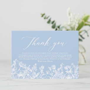 Carte De Remerciements Élégante Fête de Mariage Florale Bleu Poussiéreux