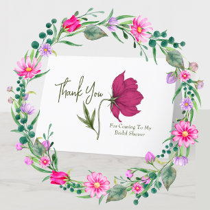 Carte De Remerciements Elégante Fête des mariées de Cosmos Floral Rouge