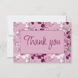Carte De Remerciements Élégante Fête des mariées de fleurs de cerises ros