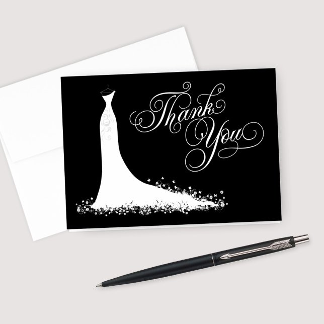 Carte De Remerciements Elégante Fête des mariées de Mariage noir et blanc (Créateur téléchargé)