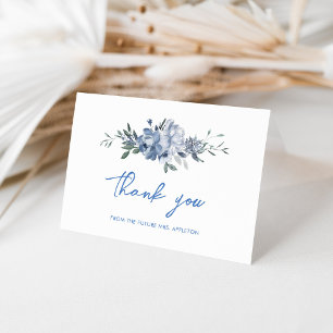 Carte De Remerciements Elégante Fête des mariées florale bleu Dusty