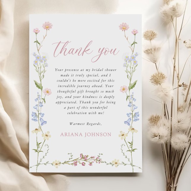 Carte De Remerciements Élégante Fête des mariées florale Fleur sauvage (Créateur téléchargé)