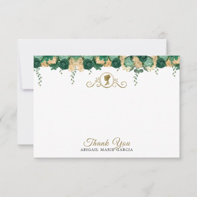Carte De Remerciements Elégante Fête des mariées florale verte victorienn (Devant)